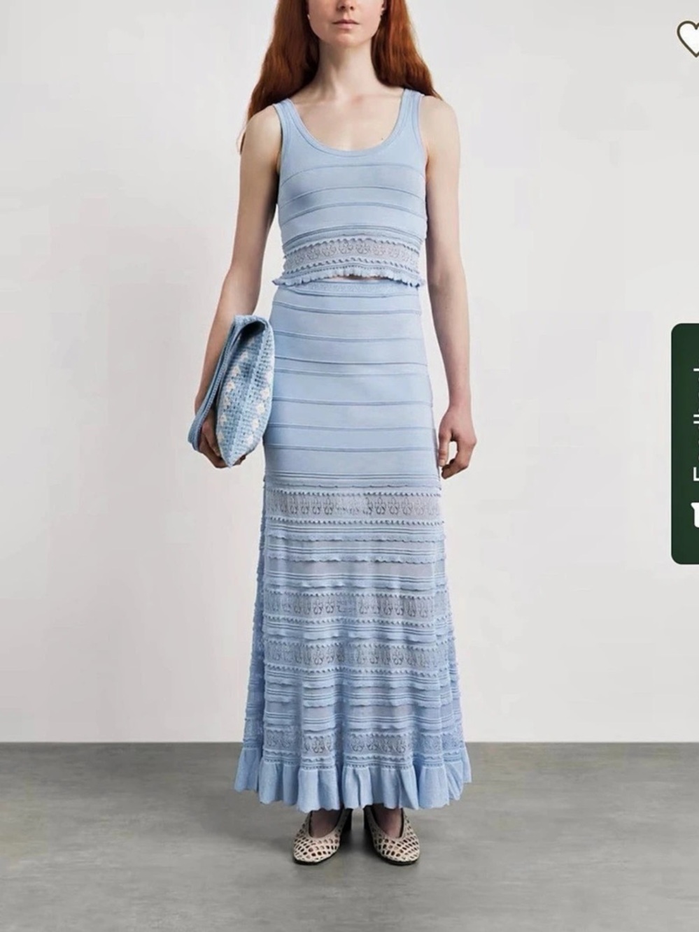 Sandro Pointelle Knit Maxi Skirt and Crop Top Set NWOT